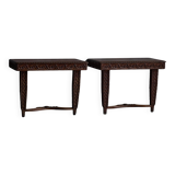 Hand-carved ornate wooden console tables, France, late 19th century