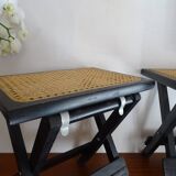 Pair of folding stools wood and wicker