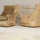 Pair of armchairs by michel cadestin, airborne edition, fiberglass and beige velvet, circa 1970