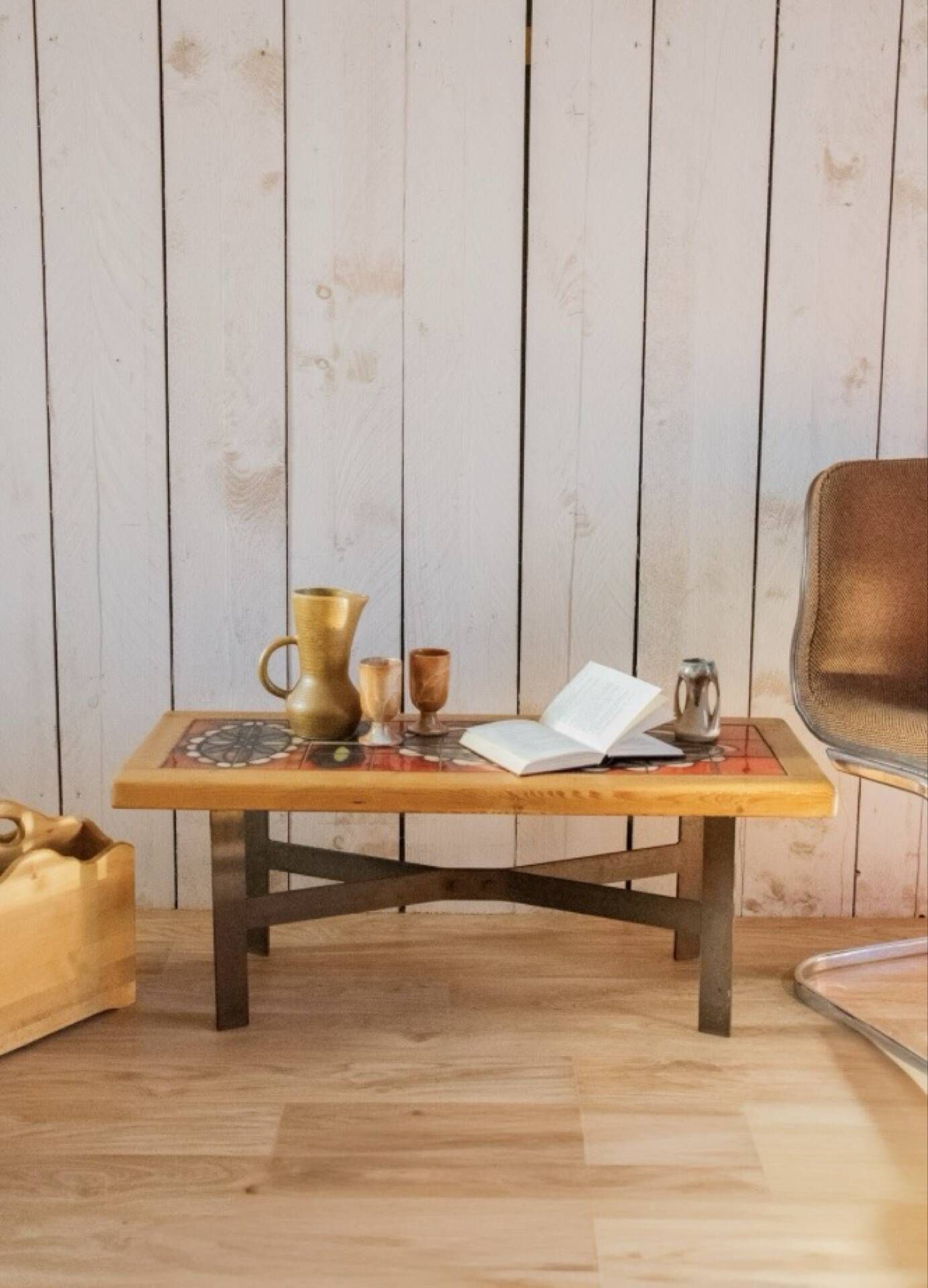 Table basse en fer forgé et céramique