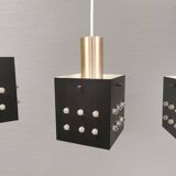 Three older square pendant lamps in Space-Age style, Denmark 1980s