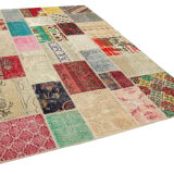 Handmade anatolian overdyed 204 cm x 296 cm multicolor patchwork carpet