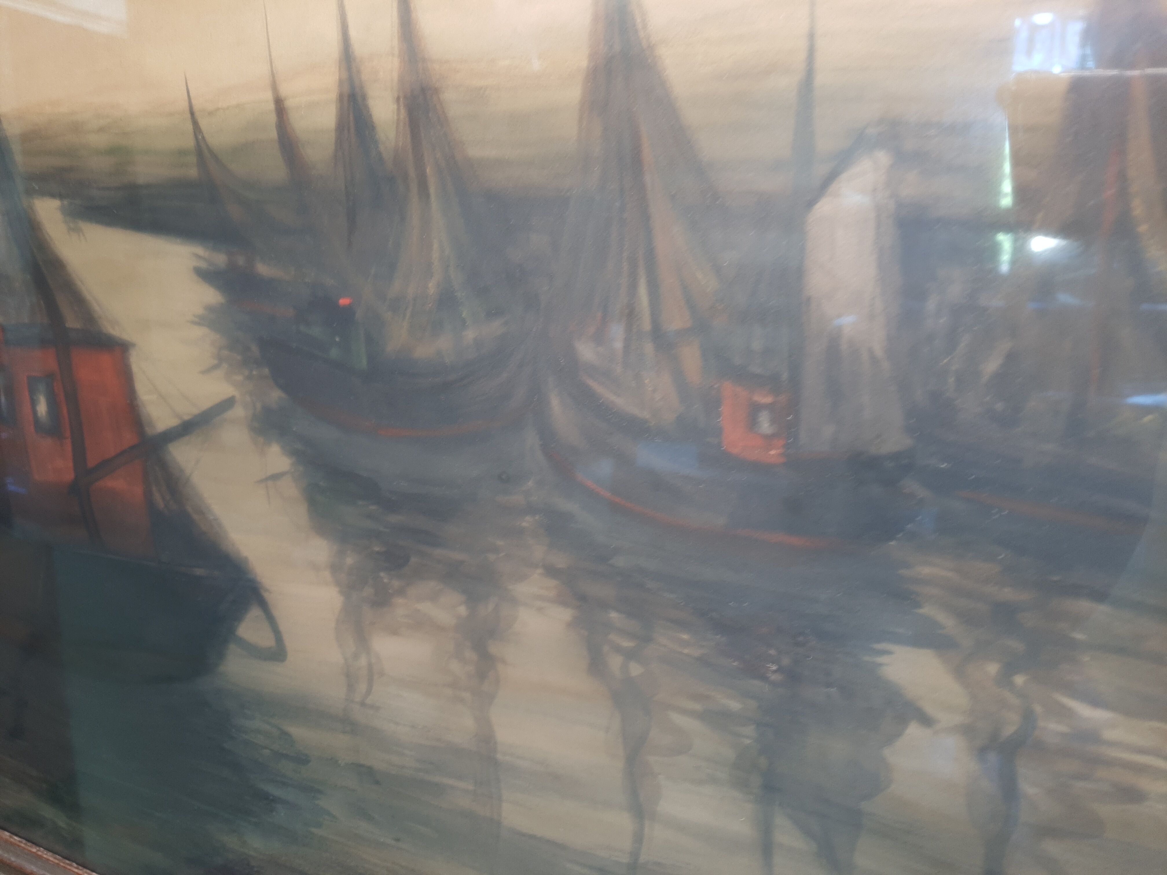 Peinture vintage bord de mer chalutiers