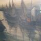 Peinture vintage bord de mer chalutiers