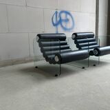 Fauteuil Hyaline en cuir et verre par Fabio Lenci pour Comfortline, Italie années 60