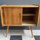 1960s blond wood wardrobe with 2 sliding doors
