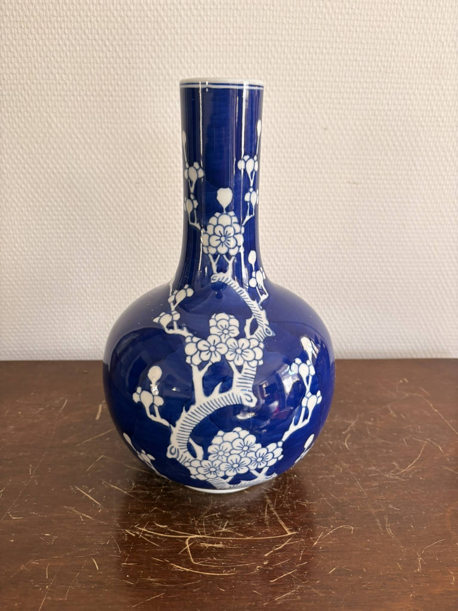 Ancient Blue Peking Bottle Vase China Chinese Prunus Flowers Qianlong