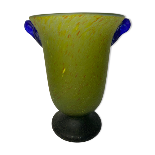 Vase pâte de verre anse en applique vers 1970 | Selency