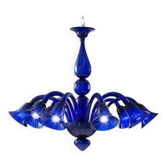 Contemporary Pop Blue-Ocean Murano Style Glass Chandelier with 8 Arms