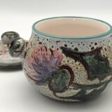 Vintage candy jar in enameled ceramic from Vallauris with thistle decoration