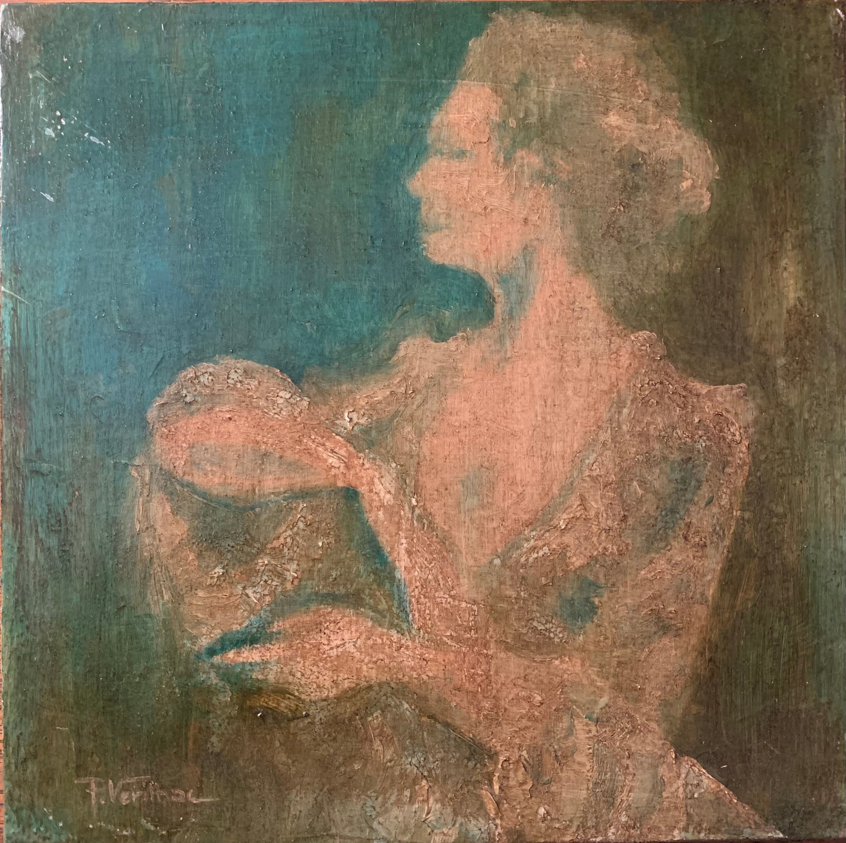 Oil on wood carried woman Versailles