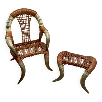 Ethnic armchair and its ottoman