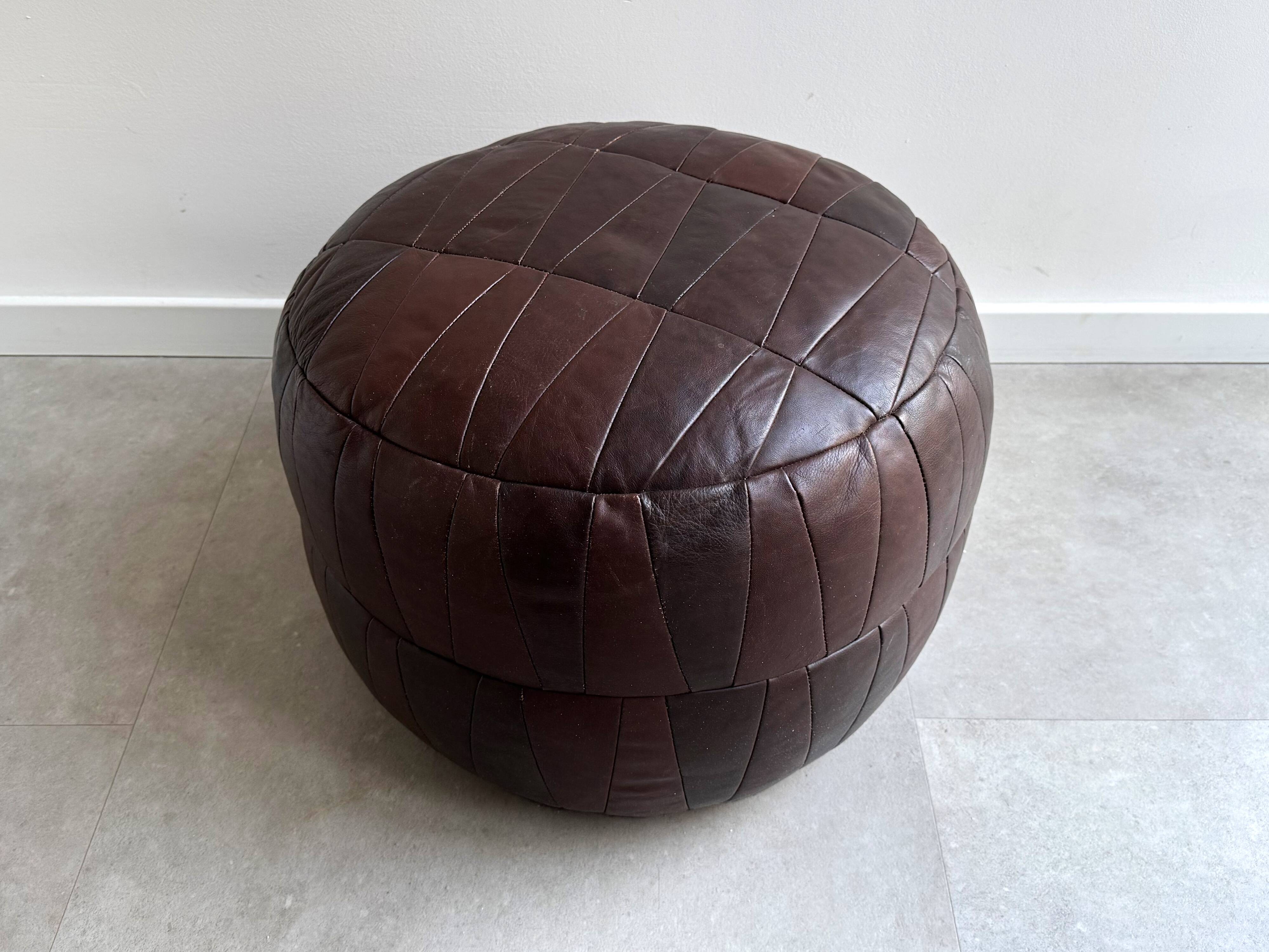 Vintage dark brown patchwork ottoman / poof