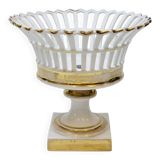 Bowl on Pedestal Openwork Basket White and Gold Porcelain Restoration E