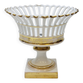 Bowl on Pedestal Openwork Basket White and Gold Porcelain Restoration E