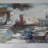 Original signed watercolor by Dolors Bolanos, framed.