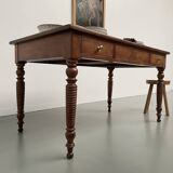 Walnut and pine drapery farmhouse table