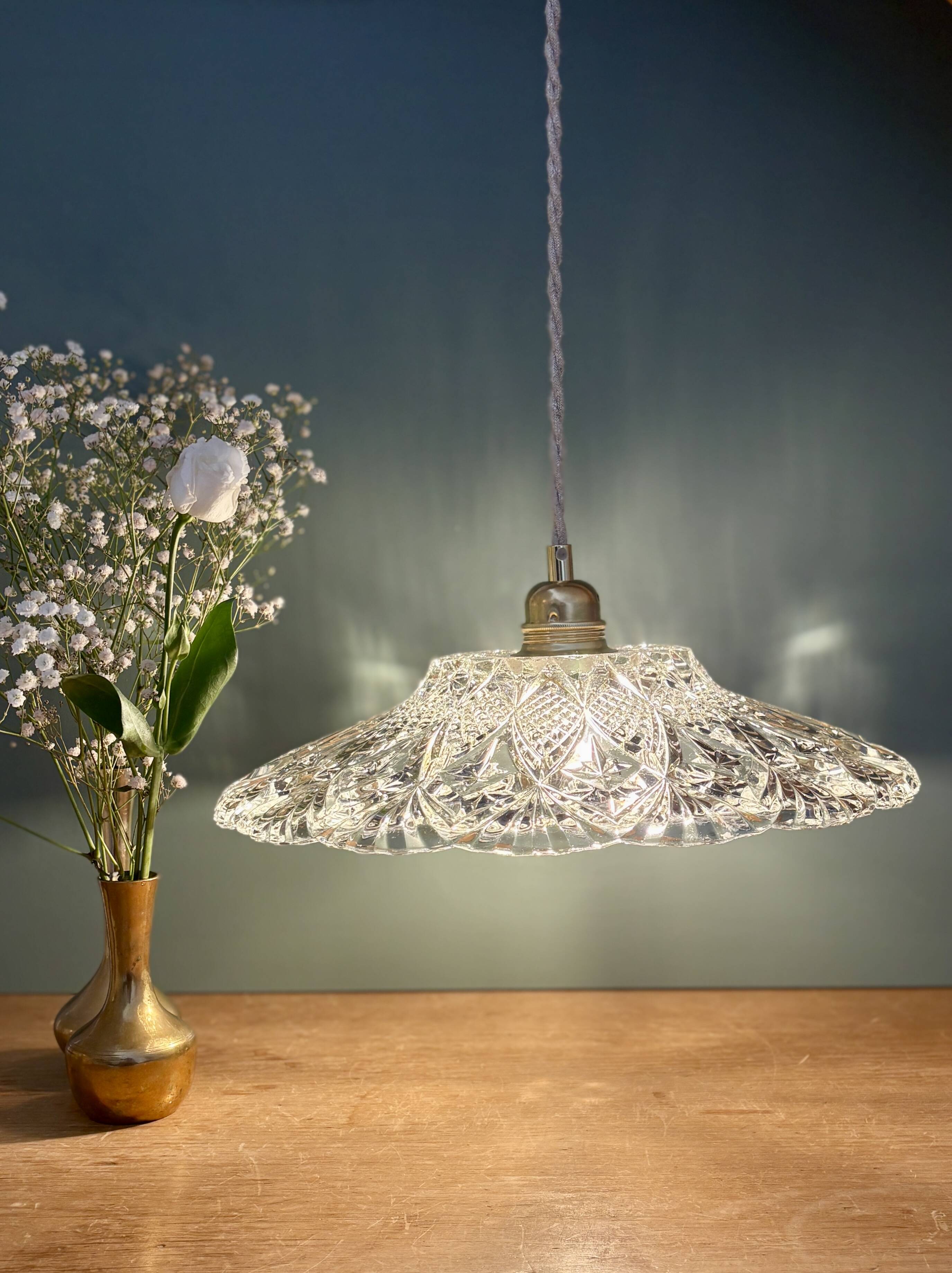 Vintage moulded glass pendant light - tableware collection -