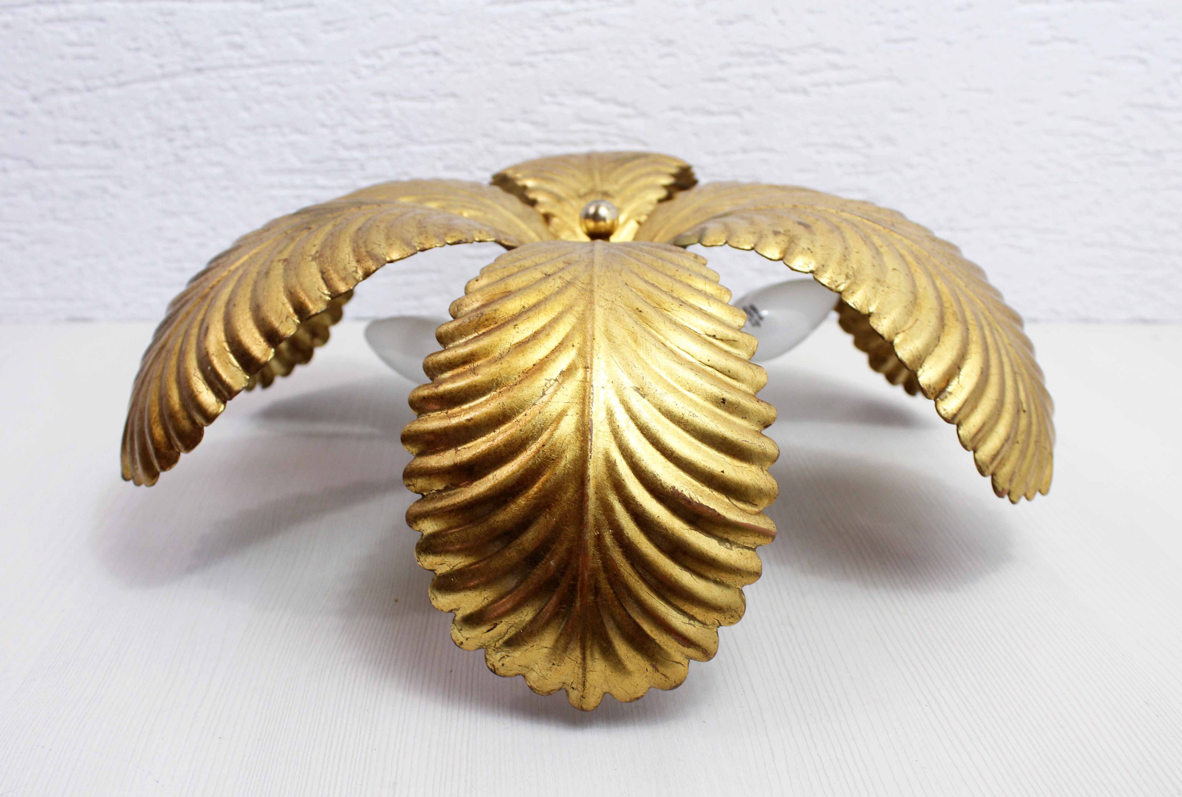 Wall light, ceiling light in gilded metal with gold leaf, 1970-1980