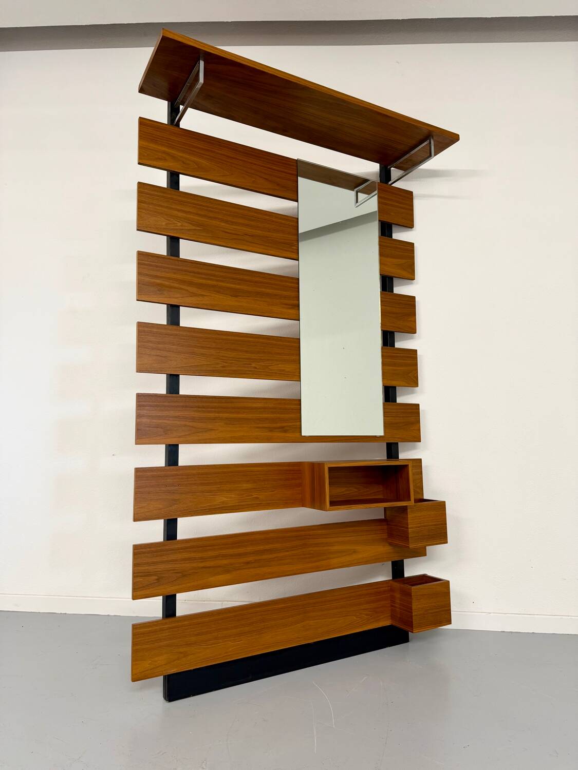 Scandinavian design teak wall unit with entrance door from the 70s