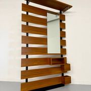 Scandinavian design teak wall unit with entrance door from the 70s
