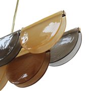 Contemporary Elongated Brown and Gold Murano Glass and Brass Ceiling Lamp, Italy