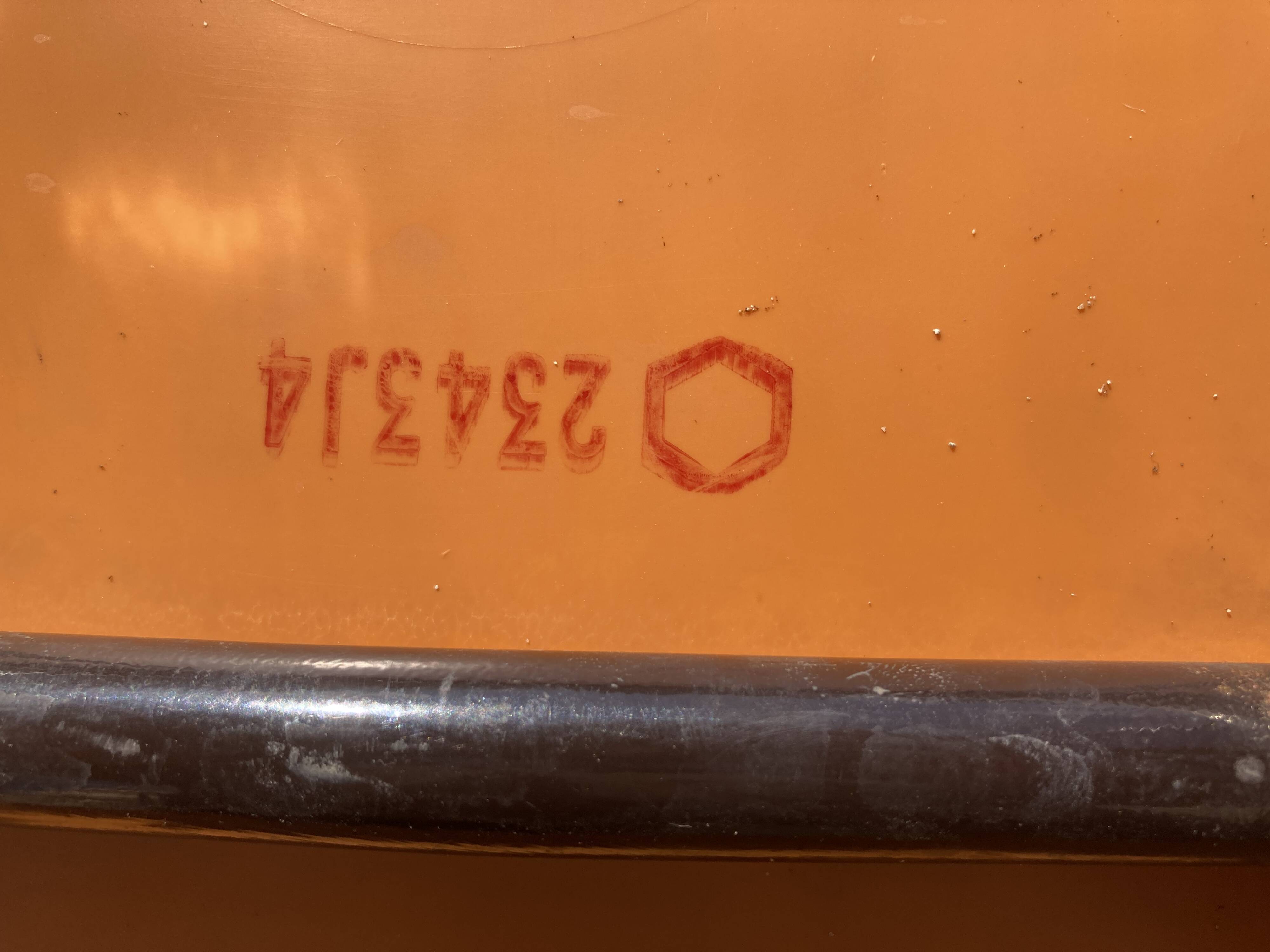 6 Grosfillex chairs from the 70s with orange shell.