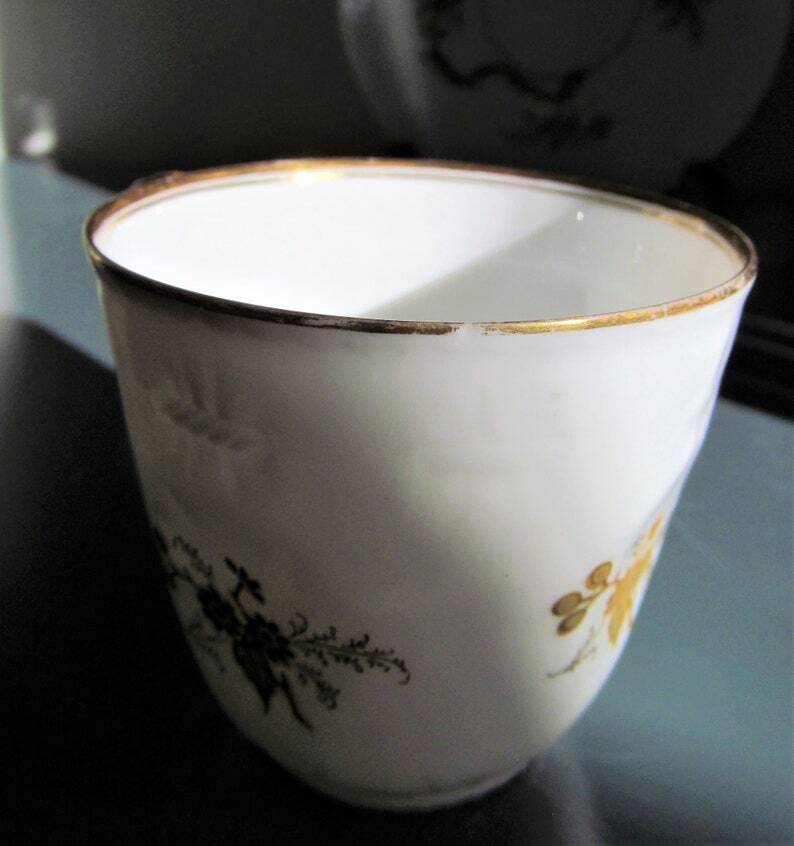 5 X Antique Limoges Porcelain Coffee Cups pairs Gold Ribbon Handle, 1890s