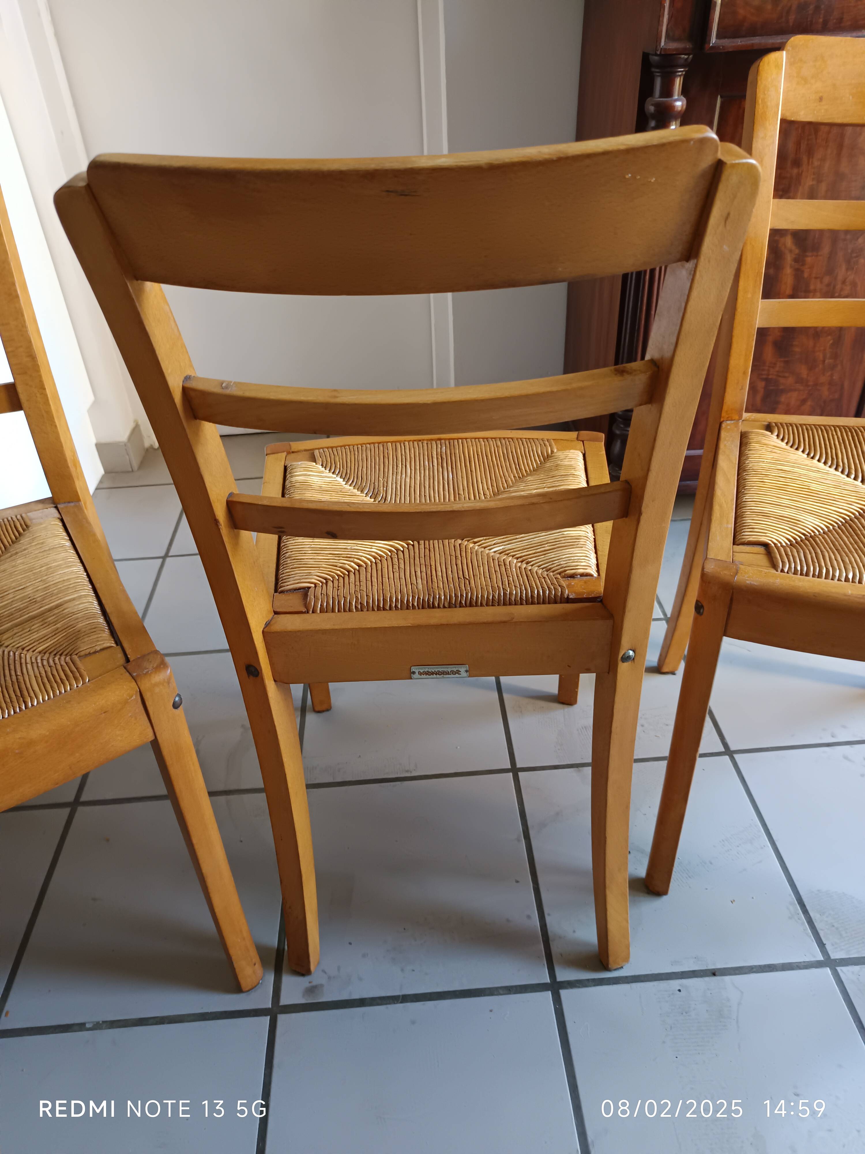 3 Monobloc straw bistro chairs from the 60s/70s