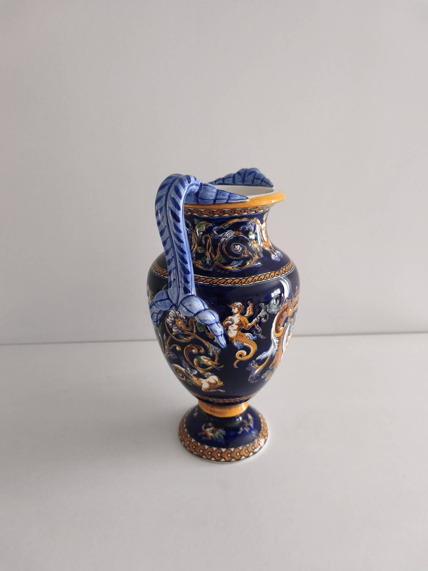 Vase balustre à anses faïence de Gien - Renaissance Bleu - H 28,5 cm