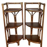 Paire d’étagères d’angle en rotin vintage