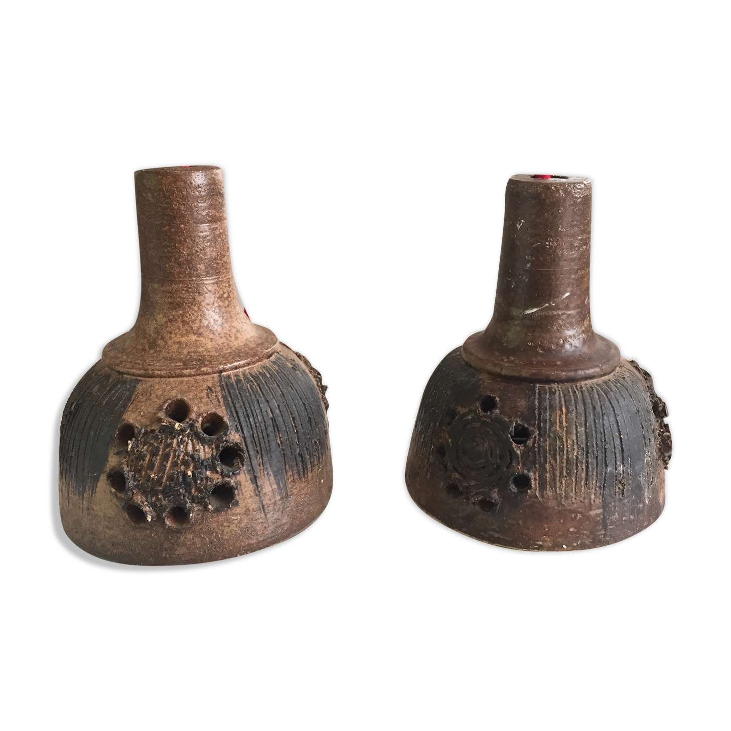 Pair of lava-colored ceramic pendant lights, Denmark 1970
