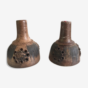 Pair of ceramic pendant lamps in lave Denmark 1970