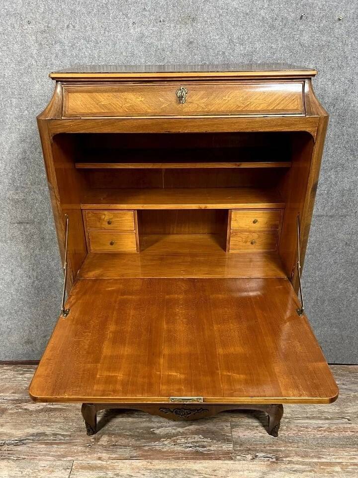 Louis XV style secretary in precious wood marquetry with floral decorations