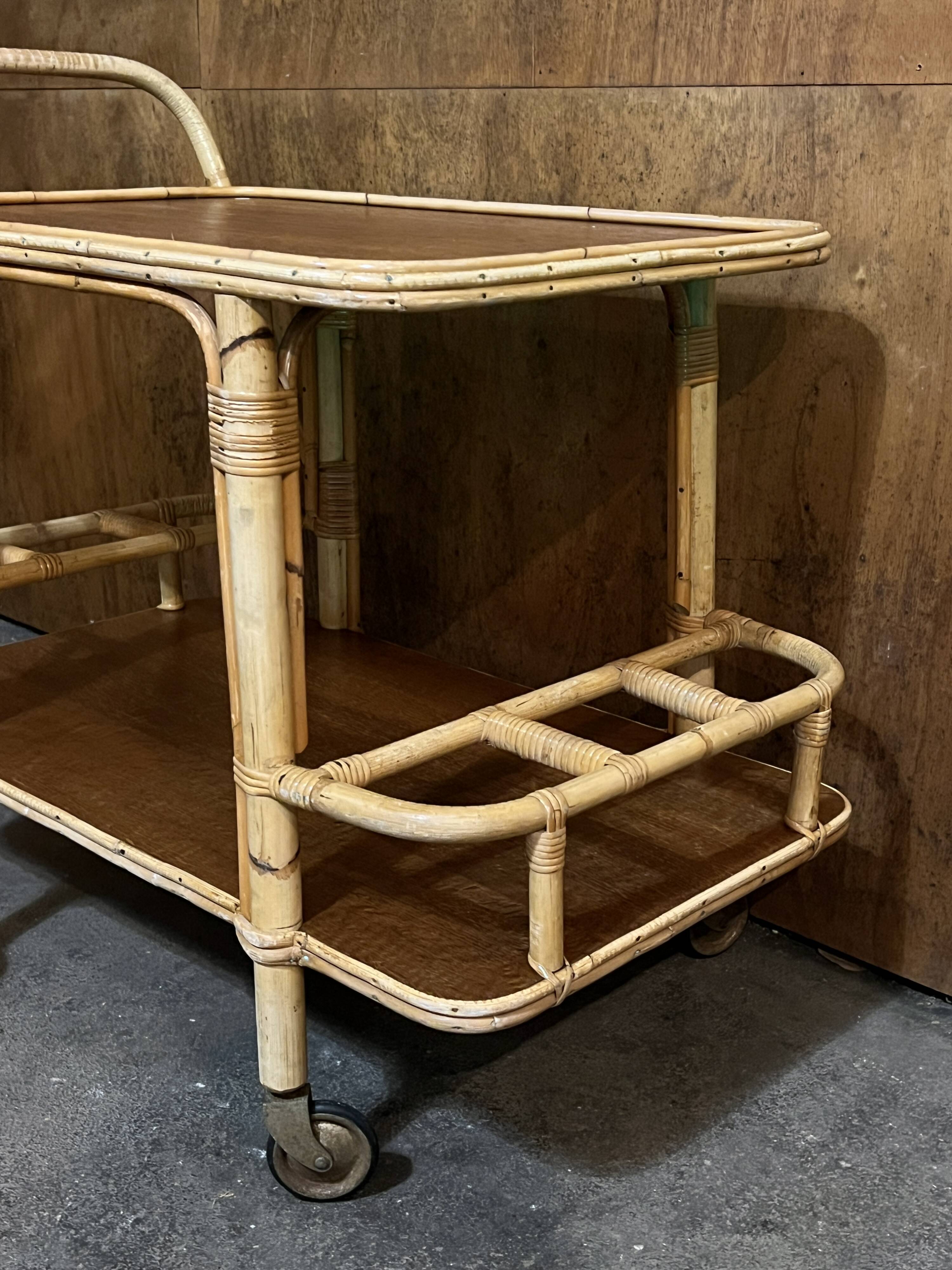 Bamboo serving trolley
