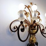 Wrought iron and glass wall light in the style of Maison Baguès