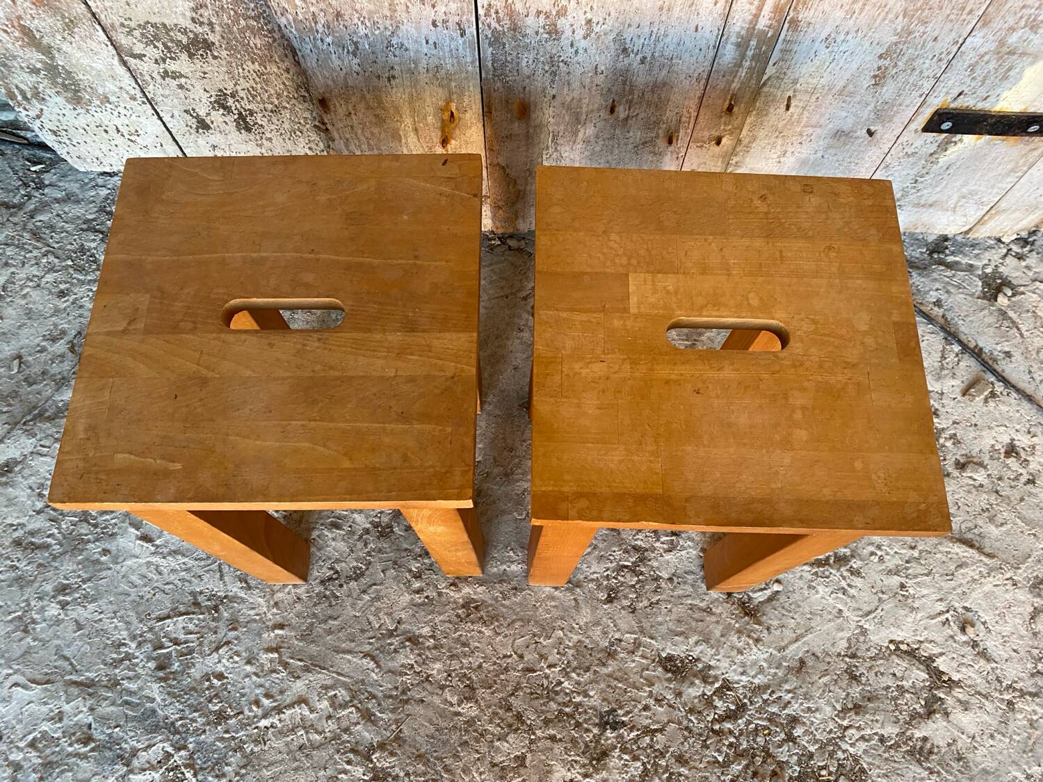 Pair of Vintage Raw Wood Stools