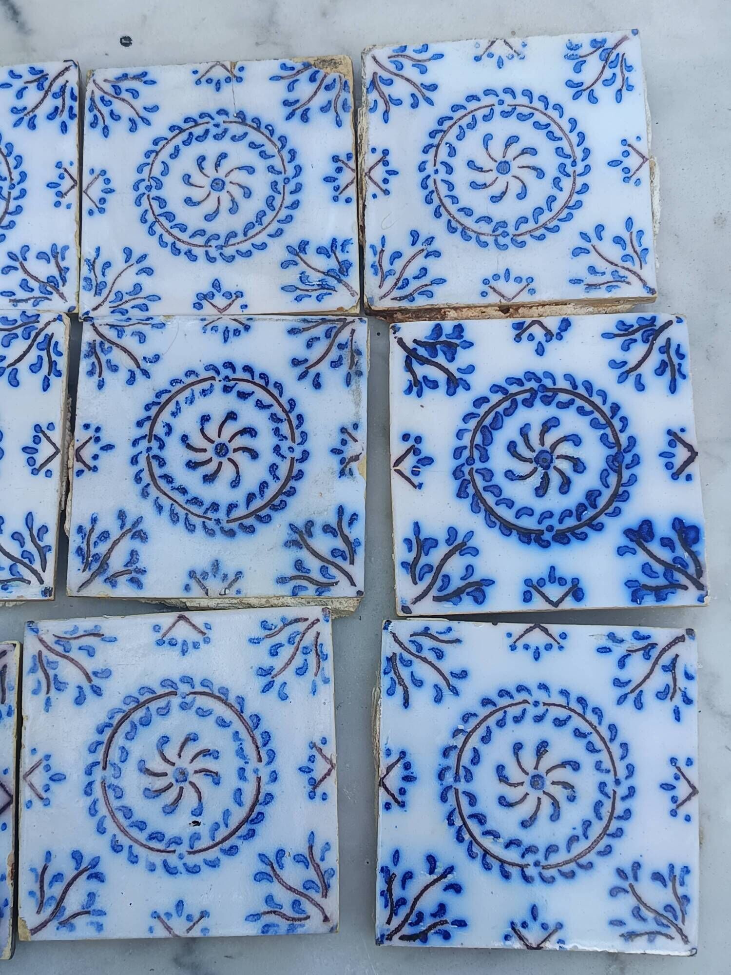 17 old tiles from Desvres Fourmaintraux-Courquin – 11 × 11 cm 19th century