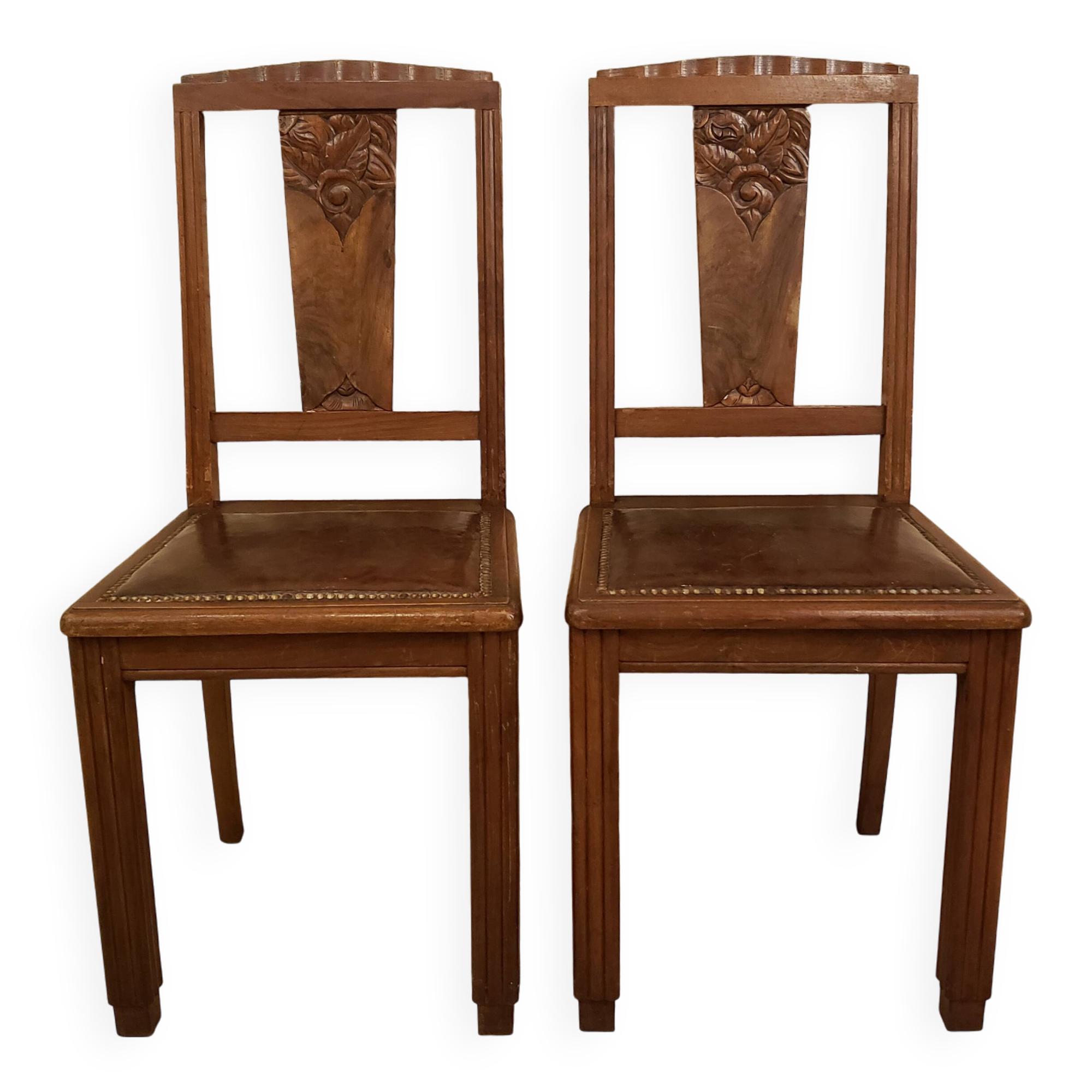 2 solid wood art deco chairs