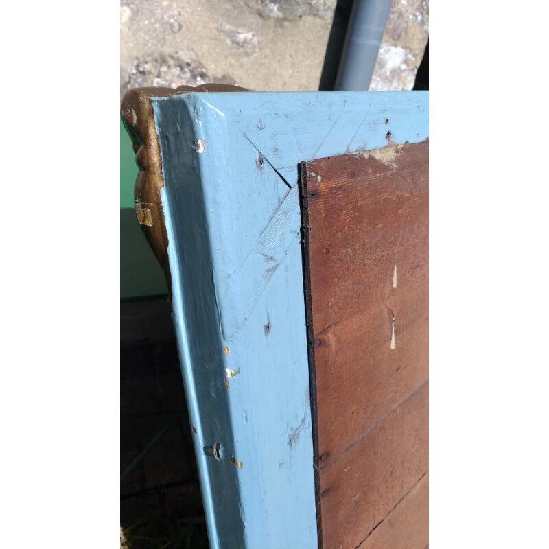 Former mirror frame painted blue and old gold 98cmx82cm