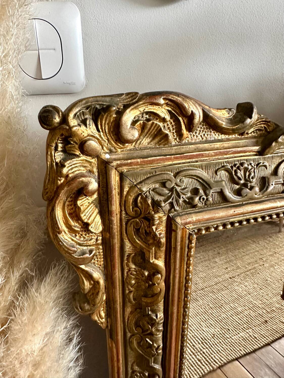 Antique gilded wood fireplace trumeau mirror 125x80