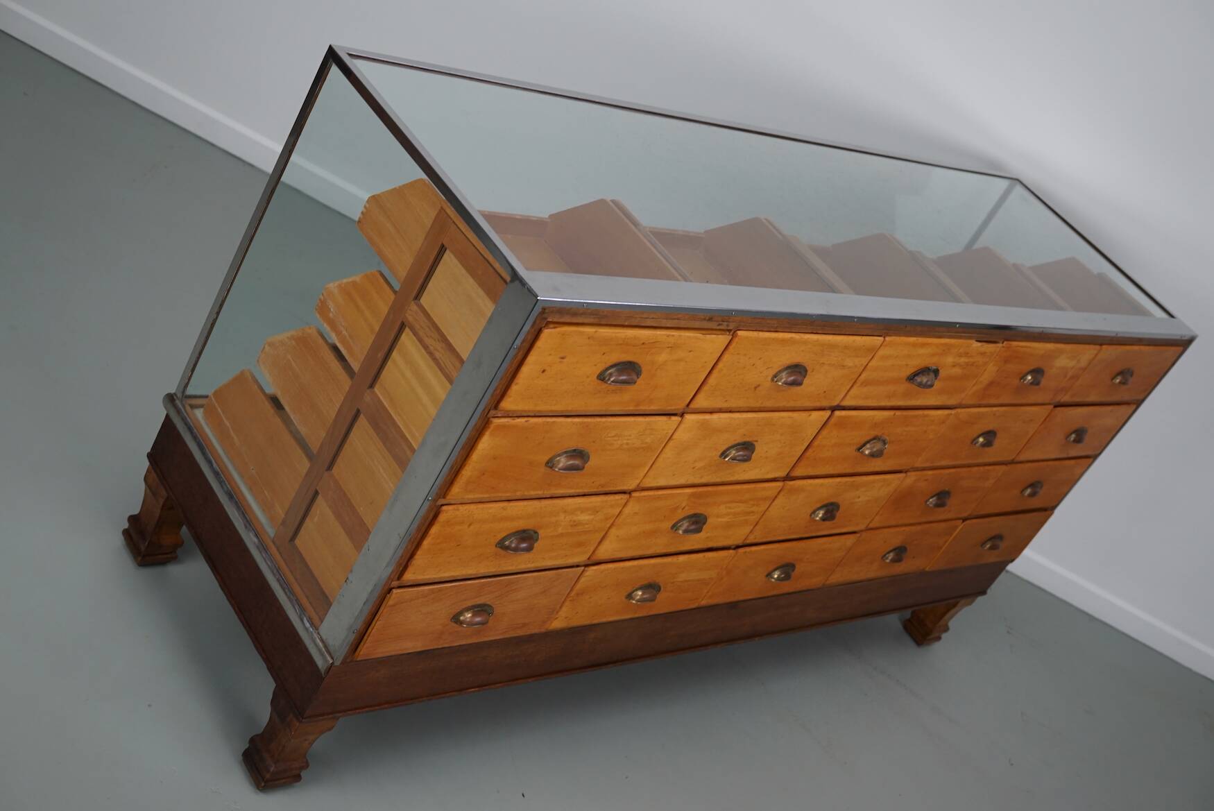 Vintage British maple & oak haberdashery cabinet or shop counter, 1930s