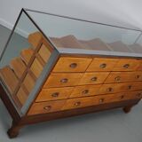 Vintage British maple & oak haberdashery cabinet or shop counter, 1930s