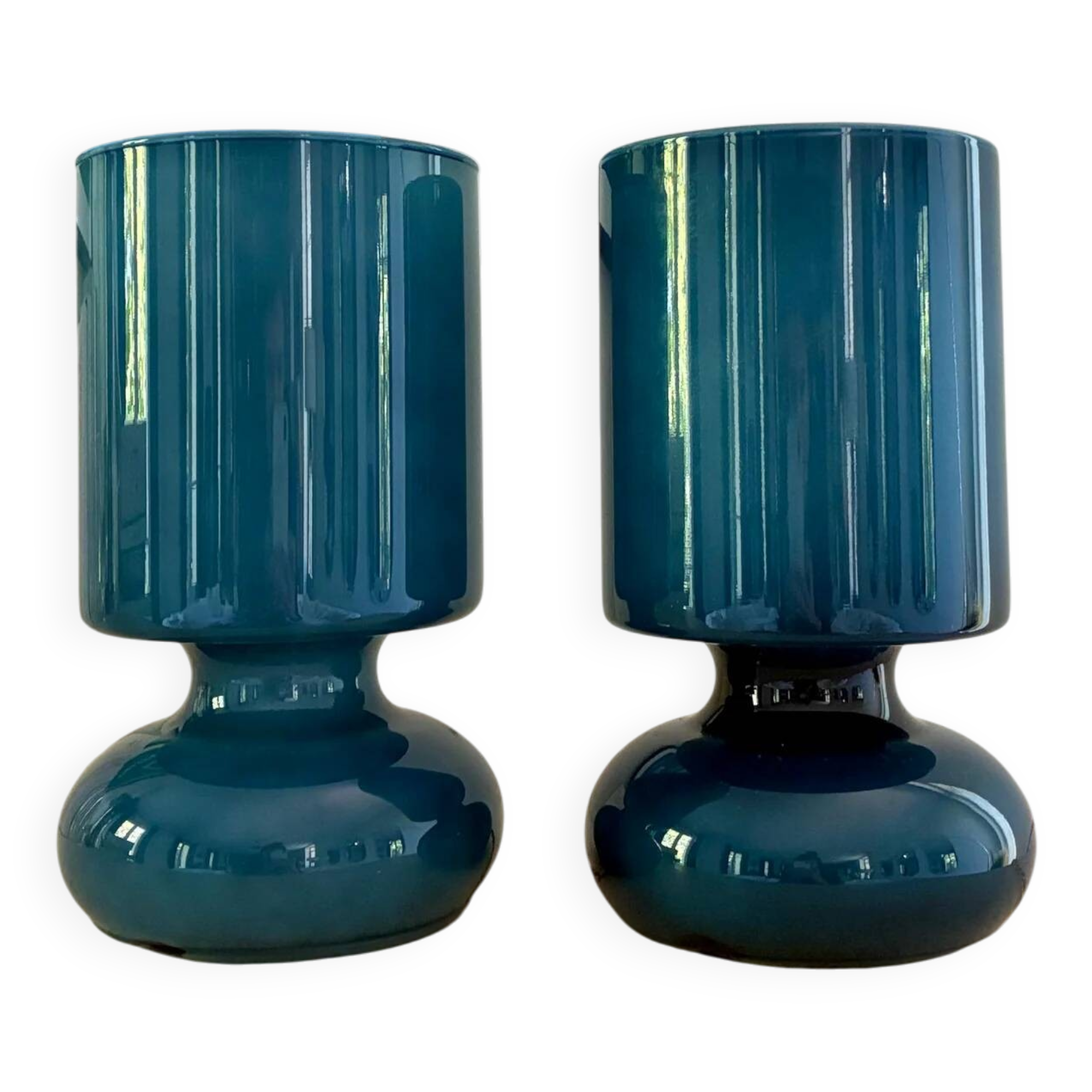 Pair of "Space Age" blue glass bedside lamps, 1980s