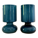 Pair of "Space Age" blue glass bedside lamps, 1980s