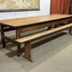 Early 20th century farmhouse table in fir and chestnut with benches