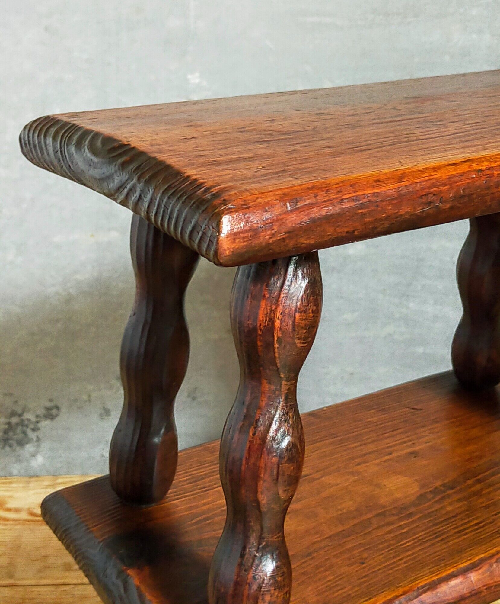 Pair of vintage solid turned wood footstools