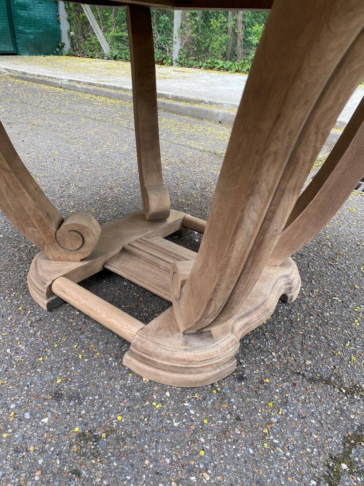 Rectangular Art Deco dining table with a central pedestal, renovated in solid oak.