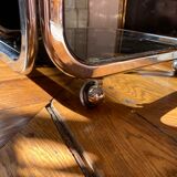 Coffee table chrome metal and smoked glass
