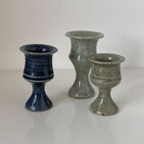 Set of three small candlesticks in glazed sandstone from Puisaye